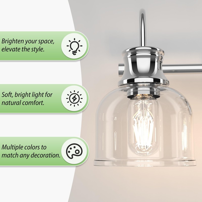 PHIXART 3 Lights Bathroom Vanity Light Fixtures, Chrome Traditional Classic