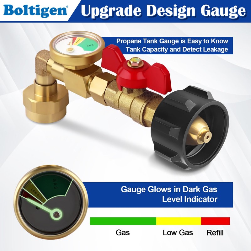 Boltigen Propane Refill Elbow Adapter with Tank Gauge, Upgraded Propane