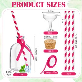 Baderke 12 Pcs Glass Patron Bottles with Cork and Straw 4 oz Mini Empty Glass Bottle for Drinks Reusable Liquor Bottles with Silk Ribbon and Funnels for Cocktail, Wedding Party