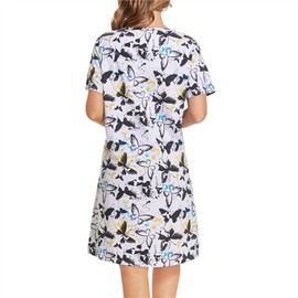 Tugege Women's Nightgown Short Sleeve Sleepshirts House Dress Sleepwear Casual Print Pajama (Cute Butterfly, Medium)