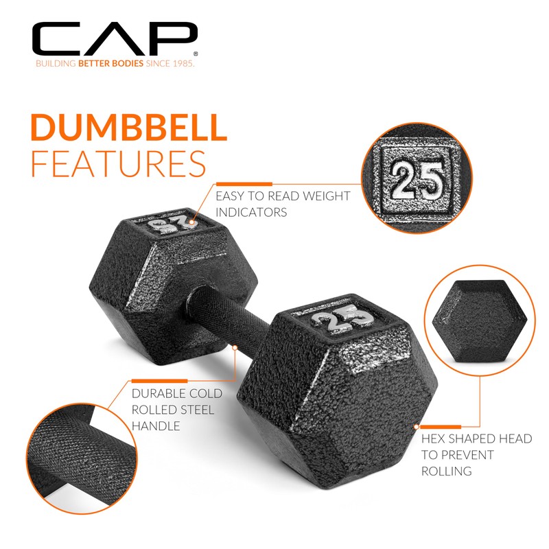 CAP Barbell Cast Iron Hex Dumbbell, Black, Single, 50 lb
