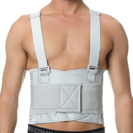 NeoTech Care Adjustable Back Brace Lumbar Support Belt with Suspenders, Grey Color, Size L