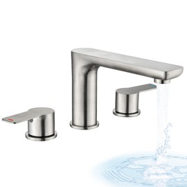 SUBEIXI Deck Mount Tub Faucet Brushed Nickel Roman Tub Faucet 2 Handles Classic Longer Spout Bathtub Faucet Filler Set 3 Hole High Flow Tub Faucet