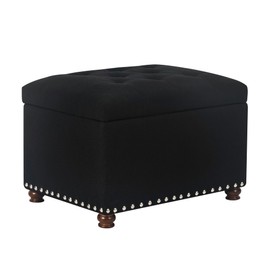 Joveco Storage Ottoman Bench, Rectangle 24″ Linen Foot Rest Stool Square Footstool for Living Room, Bedroom, Black