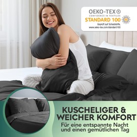 slummer Bed Linen 135 x 200 cm - Anthracite - Duvet Cover 100% Cotton - YKK Zip - Oeko-Tex Certified - Pillowcase 80 x 80 cm