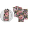 S4Sassy Grey Stripe & Ranunculus Floral Cotton Napkin Printed Everyday