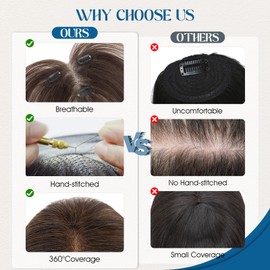 SLEEKALON Clip in Wispy Bangs Hair Topper Human Hair Bangs Clip for Women, T-part Lace Base Real Hair Topper Hair Piece for Daily Wear(Wispy Bangs,Dark Brown)