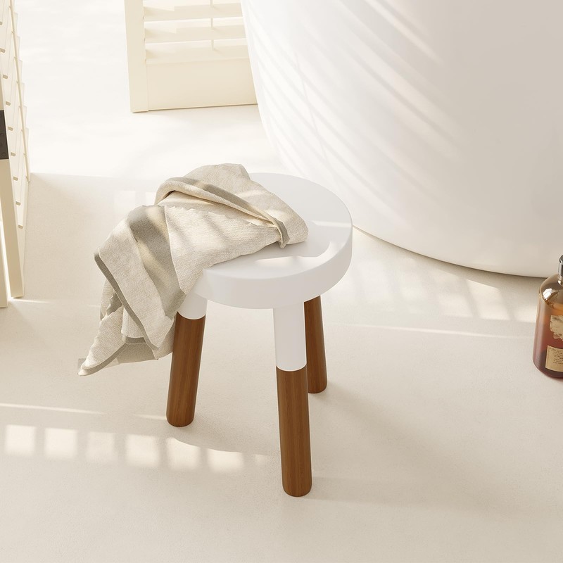 LitaEther 9" Rubber Wood Plant Stool, Wood Accent Stool, Reverse