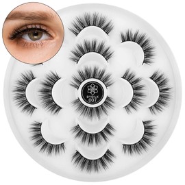 DYSILK False Lashes Fake Eyelashes - Mink Lashes Fluffy 7 Pairs 6D Mink Lashes Wispy Faux Mink Eyelashes Lashes Natural Look Eye Lashes Long Lashes Pack Reusable Eyelashes |007
