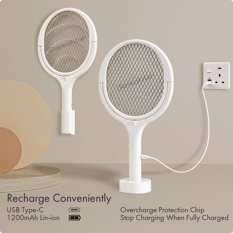 GeckoMan Rotating Head Electric Fly Swatter Racket Rechargeable Bug Zapper