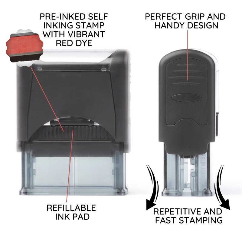 Self Inking Rubber Stamp, Refillable Red Ink Preinstalled - 1.4"