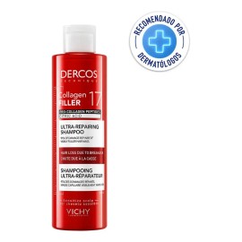 Vichy Dercos Collagen 17 Shampoo Ultra Reparador de Daño y Caída con Péptidos Pro-Colágeno para Cabello Dañado y Quebradizo, Cabello más Fuerte y con 