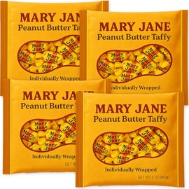 Peanut Butter Taffy Candy Mary Jane Chewy Treats 4 Bags - Individually Wrapped - 12 oz Total