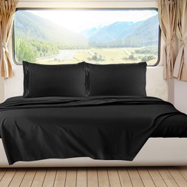 Nestl Black RV Queen Sheets – Super Soft RV Short Queen Sheets for RV Camper, 4 Piece 1800 Microfiber Fitted RV Sheets, Double Brushed RV Bed Sheets Set, Camper Sheets and Pillowcases