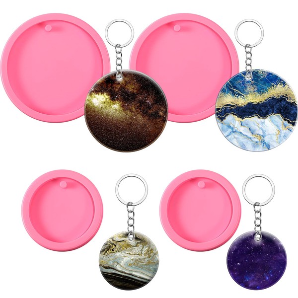 Boao 4 Pcs Round Keychain Molds Silicone Circle Epoxy Molds