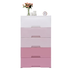 simimasen 5 Layers Plastic Drawers Dressers Cabinet Pink Storage Drawers PP Tower Toys Storage Dressers Small Closet Organizer Set Bedroom Clothes Toys Storage Furniture