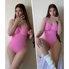 SHAPERX Women’s Shapewear, Tummy-Control Shaping Bodysuit, Body Shaper, Sculpting Thong with Adjustable Shoulder Strap, pink