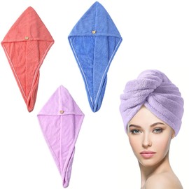 3 Pack Microfiber Towels Turban Turban for Dry Hair Button Turban for Long Hair Quick Dry Microfiber Towel Hair Fabric