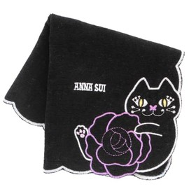 ANNA SUI 109482-0011-04 Towel Handkerchief, Rose & Cat Embroidery, Black