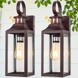 Yolsunes Motion Sensor Outdoor Wall Lights 2 Pack - Oil Rubbed Bronze Dusk to Dawn Light Fixtures, 16" Exterior Wall Sconces, Large Brown Outside Lamps for House, Modern Wall Lanterns