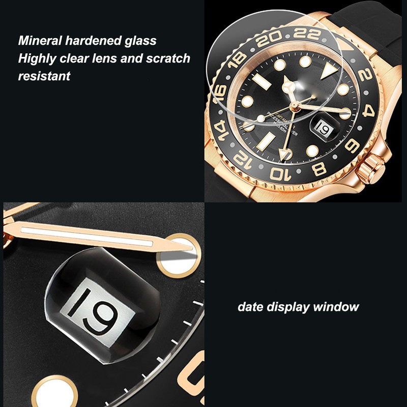 Men Field Watch Mineral Glass 50M Waterproof Silicone Strap Luminous