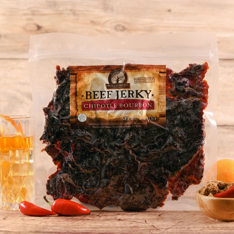 Mahogany Smoked Meats: Chipotle Bourbon Beef Jerky - 16oz