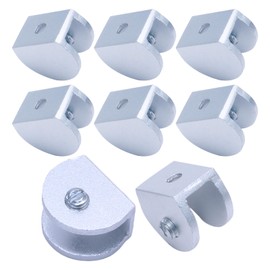 Seimneire 16 Pack Glass Shelf Bracket Floating Shelf Clips, Adjustable Clamp Glass Shelf Holder for 6-8mm Thickness, Shower Brackets Replacement Parts(Silver, Semicircle)