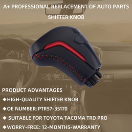 Dasbecan Red Automatic Shift Knob Compatible with 3rd Gen Toyota Tacoma TRD PRO 2016-2021 6 Speed Automatic Transmission Replace# PTR57-35170