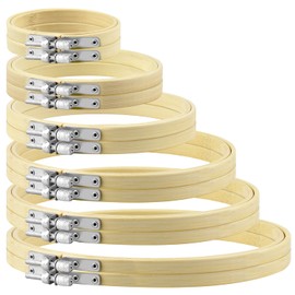 12 Pieces Embroidery Hoops, Bamboo Frame Circle Cross Stitch Hoop Ring Embroidery Hoops Set for Embroidery and Cross Stitch (3IN to 8IN, 2 PCS Each Size)