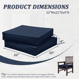 Snubbull Outdoor Chair Cushions 22 X 22 X 4 Inch Patio Furniture Cushions Waterproof & Fade Resistant Outdoor Cushions for Patio Furniture with Handle & Adjustable Straps Set of 2