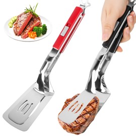 2 Pcs Barbecue Tongs Anti-Slip, 2 in 1 Spatula Tongs, Grill Clamp Spatula for Steak, Stainless Steel Egg Flipper Spatula, Metal Food Tongs Pancake Spatula, Cooking Tongs for BBQ, Steak, Bread, Egg