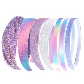 KEUKORZ 7 Pcs Glitter Headbands Set Purple Sparkly Gradient Knotted