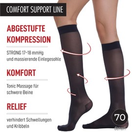 BeOnTop Compression Stockings Women's 70 Denier Knee Socks 17-18 mmHg, Support Stockings Women's Comfort Support Line Compression Socks, Socks Women by Gambetti - Made in Italy, Black Pack of 2