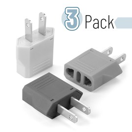 Bates- European to US Plug Adapter, 3 Pack, Gray Shades, Plug Adapter Europe to USA