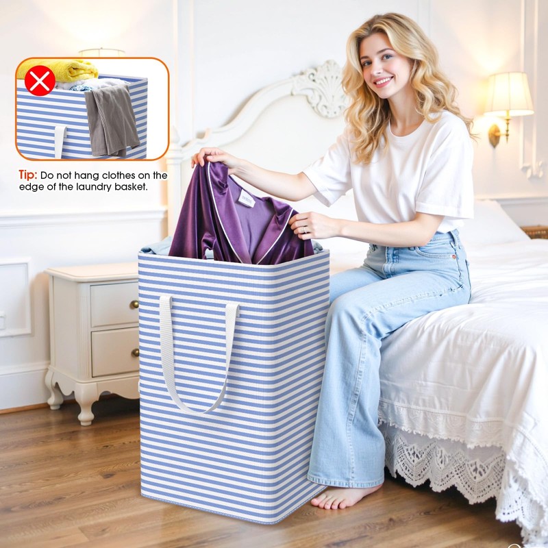 3-Pack Laundry Basket, Collapsible Laundry Hampers, 88L, Blue