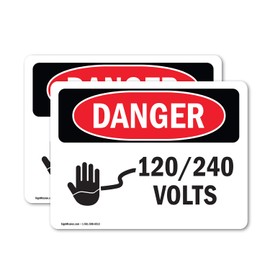 (2 Pack) 120 240 Volts OSHA Danger Sign 5 Inch X 3.5 Inch Vinyl Label Decal Sticker Weather Resistant, UV Protected for Workplace, Business, and Construction Site, Made in the USA