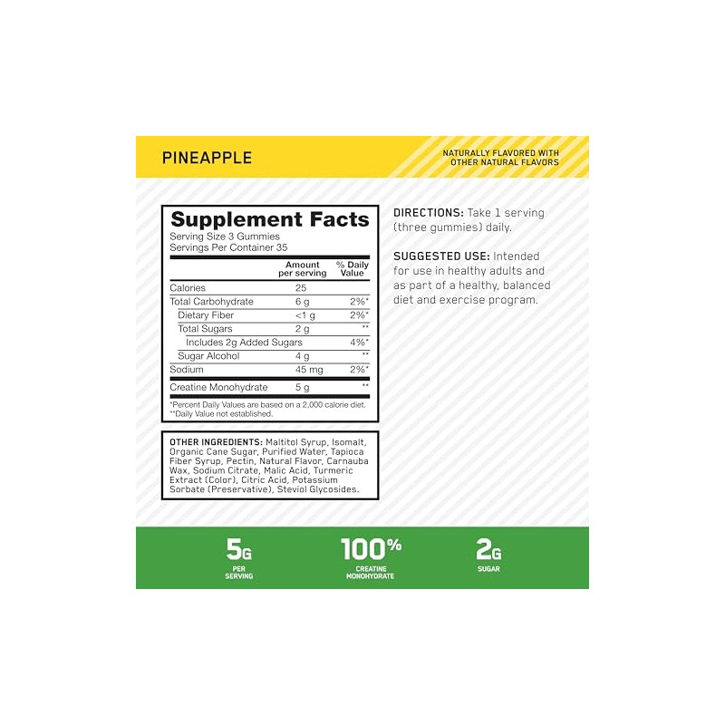 Optimum Nutrition Creatine Monohydrate Gummies, Pineapple Flavor, 105 Count, 35