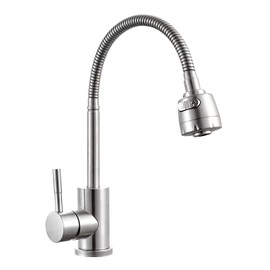 SOLVEX Kitchen Sink Faucet, High Arc 360 Swivel Stainless Steel Pipe Kitchen Faucet, Single Handle Chrome Kitchen Sink Faucet with Flexible Spout, SP-10017