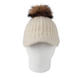 WITHMOONS Women Ribbed Visor Knit Pom Beanie Hat Winter Warm Cap SLQ1252 (Ivory)