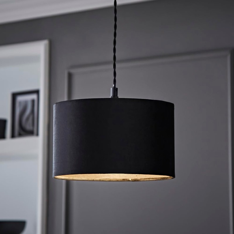MiniSun | Small Modern Black Velvet Drum Light Shade |