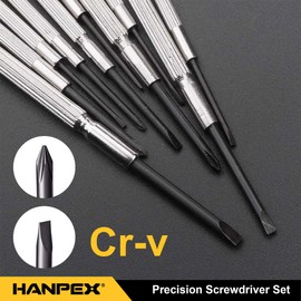 Hanpex Precision Screwdriver Set, 11 Pieces, Mini Flathead and Phillips, for Glasses, Watches, Electronics Repair
