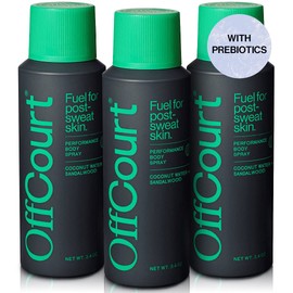 OffCourt Natural Body Spray for Men with Prebiotics - Deodorizing Mens Body Spray - Aluminum-Free Spray Deodorant for Entire Body with Bold, Long-Lasting Coconut Water and Sandalwood Scent, 3.4 Ounce (Pack of 3)