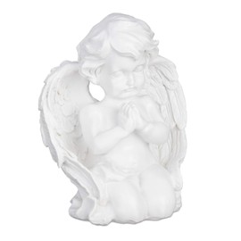 Relaxdays Grave Angel, Kneeling & Praying, Graceful, Weatherproof, Frostproof, Grave Ornament, Guardian Angel, Artificial Stone, White