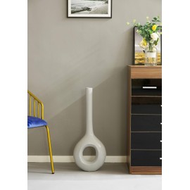 Uniquewise QI003692L.WT Tall Narrow White Fiberglass Modern Floor Hole Vase 28 Inch
