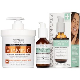 ADVANCED CLINICALS 2 PACK SET - CREMA CORPORAL VITAMINA C ILUMINACION CON A. FERULICO, ACEITE DE COCO Y VITAMINA E + SUERO FACIAL NIACINAMIDA 5% CON A. HIALURONICO, A. FERULICO, VITAMINA B 454GR/52ML