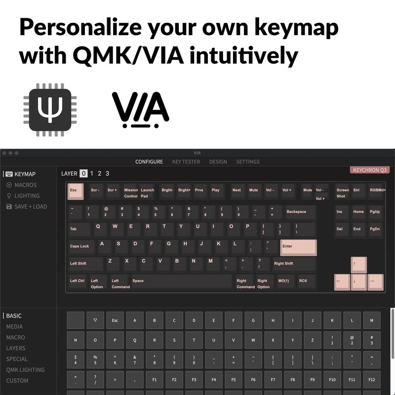 Keychron Q3 TKL Layout Hot-Swappable Wired Custom Mechanical Keyboard Full