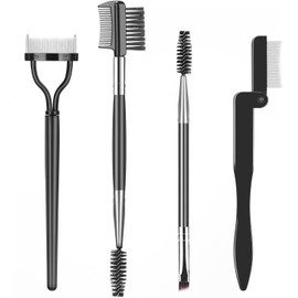 Juego de 4 Piezas Separador de Pestañas,Enchinador de Pestañas,Doble Punta Cepillo para Cejas,Profesionales Brocha para Cejas,Carrete de Pincel,Maquillaje y Herramienta Aseo