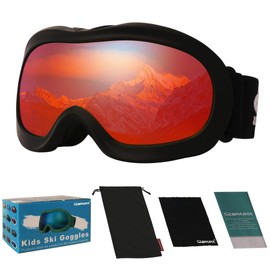 OUTDOOR SPARTA Kids Ski Goggles, Kids Snowboarding Goggles for Boys Girls Toddler Age 3-14 with 100% UV Protection (7. Black Frame, Full Lens Mirrored Red)