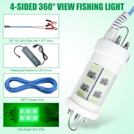 Underwater Fishing Light Super Bright 80000 Lumens 160W LED Submersible Fish Bait 110V & 12/24V with Transformer 20FT Wire Night Green Fishing Light for Boats Docks Kayaks