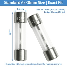 Microwave Fuse 20 Amp 250V 0.24 x 1.2 inches(6x30mm) Replacement Fuse for Microwave Oven Repair, Nickel-Plated Brass End Caps, Glass Tube, Pack of 10